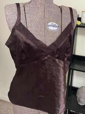 George Satin Scoop Neck Camisole in Dark Brown